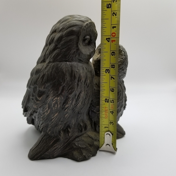Vintage Owl Collection Otagiri Stoneware Bronze Pair Cryptomeria Wood Figurine - Picture 4 of 16